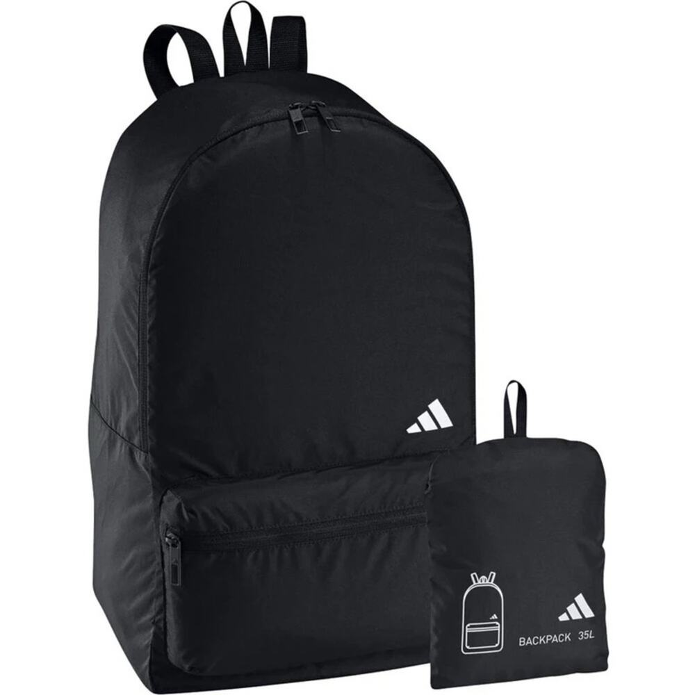 NEW ADIDAS Black White AG Packable Fold Up Backpack Zip Travel Pouch Bag Carryon